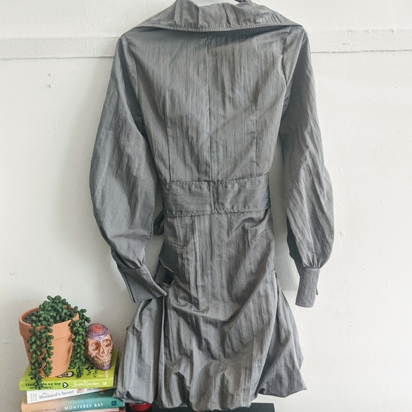 Vintage Metallic Gray Ruffled Petticoat Trench Coat Jacket - Picture 4 of 4